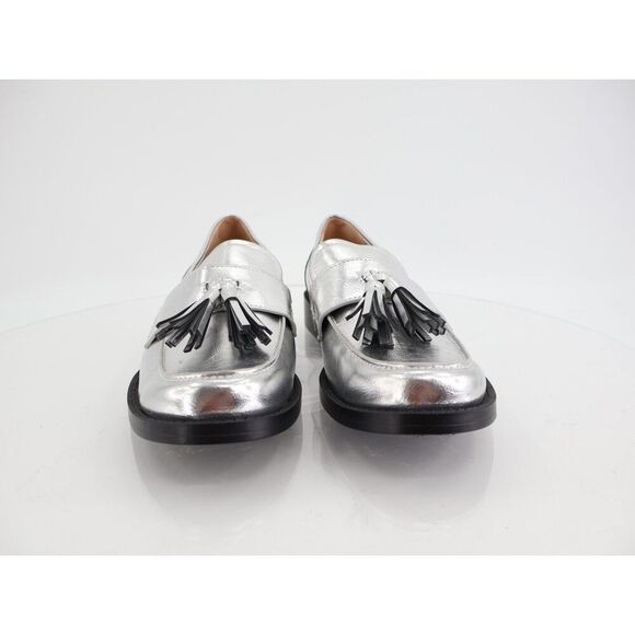Franco Sarto Lucia Tassel Loafer Women Size 9 Silver Vegan Leather Block Heel - Picture 2 of 11